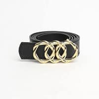 Ceinture fine noire femme avec boucle dorée