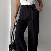 Pantalon taille haute face entiere Pantalon femme Palazzo chic taille haute noir