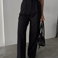 Pantalon taille haute face Pantalon femme Palazzo chic taille haute noir