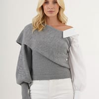 Pull asymétrique maille & chemise – Réversible, épaule dévoilée Pull asymétrique maille & chemise – Réversible, épaule dévoilée