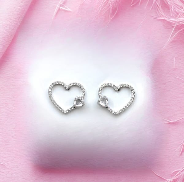 boucles coeur argent Boucles d'oreilles cœur et strass en acier inoxydable