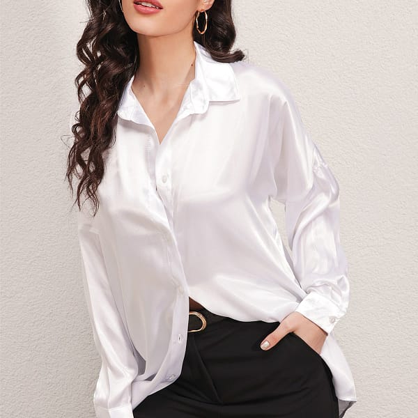 Chemisier satiné blanc Chemisier femme satiné blanc