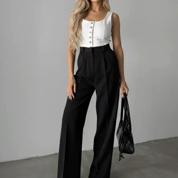 Pantalon Palazzo chic taille haute noir Pantalon Palazzo chic taille haute noir