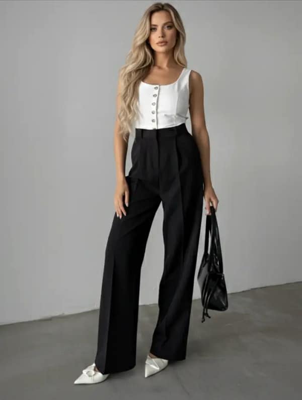 Pantalon Palazzo chic taille haute noir Pantalon Palazzo chic taille haute noir