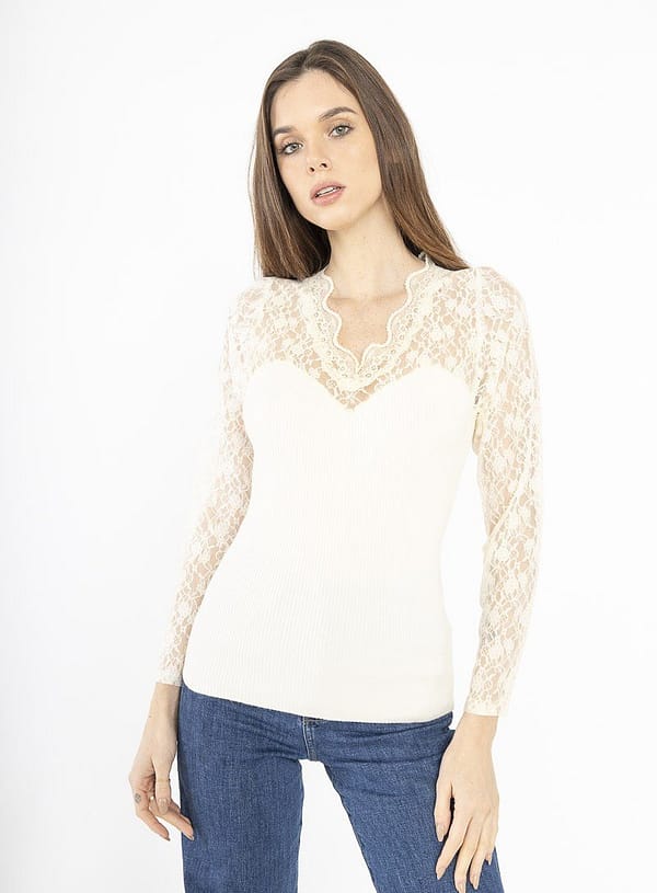 Pull dentelle de lune pull femme dentelle blanc écru