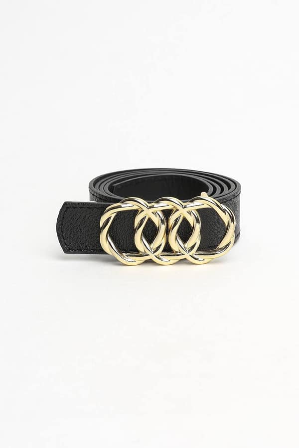 Ceinture fine noire femme avec boucle dorée