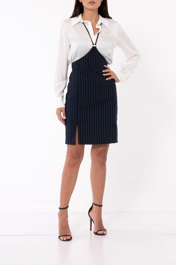 ensemble chemise blanche femme et jupe marine Ensemble femme élégant chemise satinée blanche et jupe marine