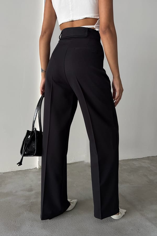 Pantalon taille haute dos Pantalon femme Palazzo chic taille haute noir
