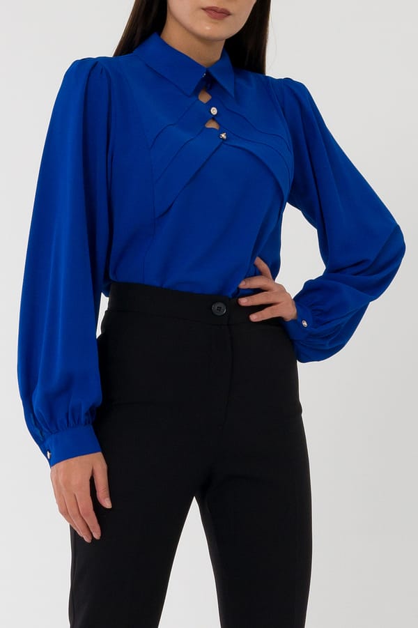 chemisier nuit de saphir 03 Blouse élégante bleue avec boutons strass